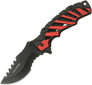 Tac Force Linerlock A/O Black & Red Aluminum Handle Sawback Folding Knife 944RD