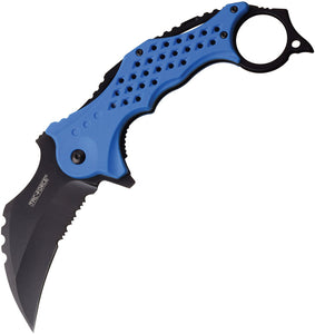 Tac Force Linerlock A/O Blue ABS Handle Black Part Serrated Folding Knife 945BL