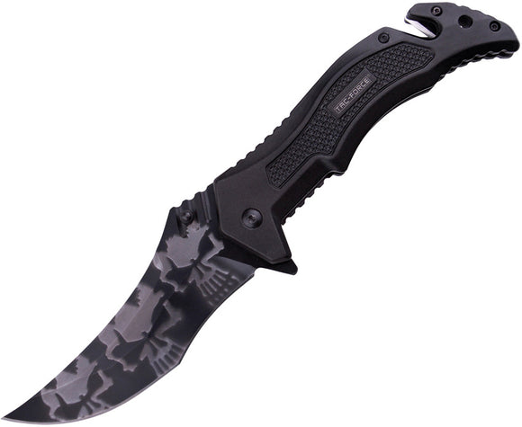 Tac Force Linerlock A/O Black Aluminum Handle Camo Folding Serrated Knife 946BK