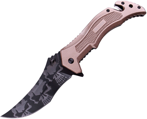 Tac Force Linerlock A/O Tan Aluminum Handle Skull Camo Folding Knife 946TN