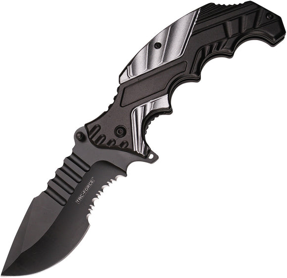 Tac Force Linerlock A/O Blk & Gray Aluminum Handle Serrated Folding Knife 948GY