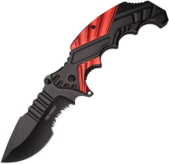 Tac Force Linerlock A/O Black & Red Aluminum Handle Serrated Folding Knife 948RD