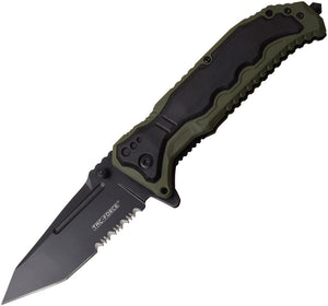 Tac Force Linerlock A/O Green & Black ABS Serrated Tanto Folding Knife 950GN
