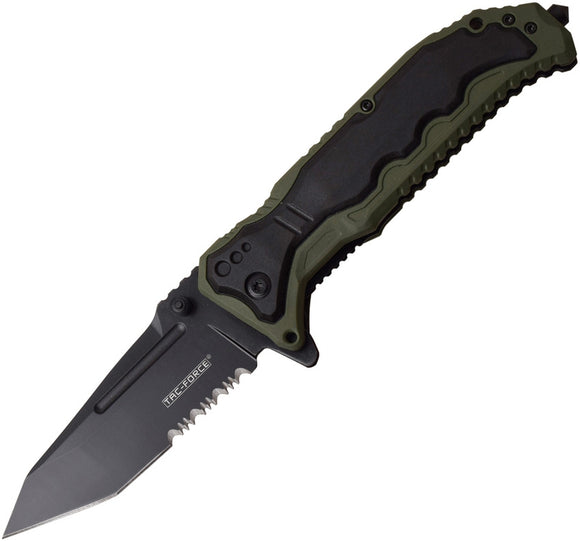 Tac Force Linerlock A/O Green & Black ABS Serrated Tanto Folding Knife 950GN