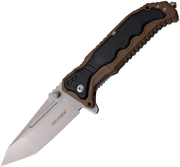 Tac Force Linerlock A/O Tan & Black Handle Glass Breaker Folding Knife 950TN