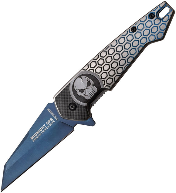 Tac Force Framelock A/O Blue TiNi Coat 3Cr13 Stainless Skull Folding Knife 951BL