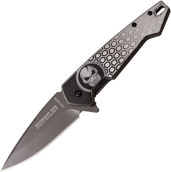 Tac Force Framelock A/O Gray TiNi Coat 3Cr13 Stainless Skull Folding Knife 951GY