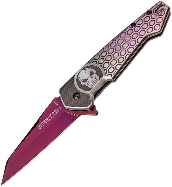 Tac Force Framelock A/O Pink TiNi Coat 3Cr13 Stainless Skull Folding Knife 951PE
