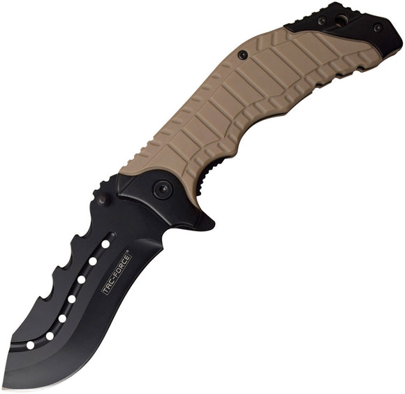 Tac Force Linerlock A/O Tan Aluminum Handle Black Stainless Folding Knife 953TN
