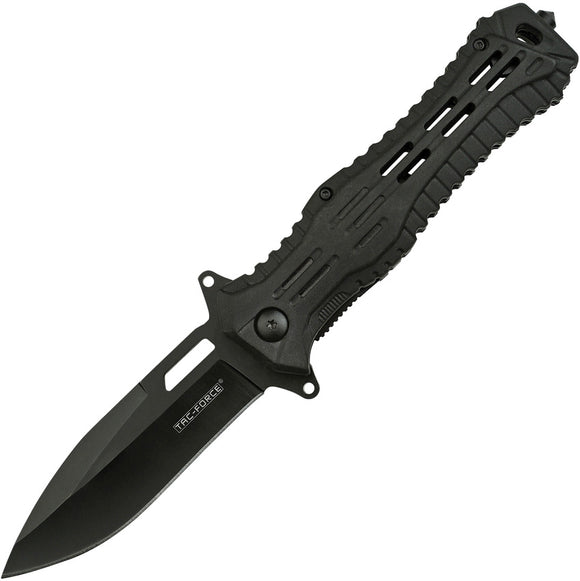 Tac Force Linerlock A/O Black Rubber Nylon Handle Spear Pt Folding Knife 955BK
