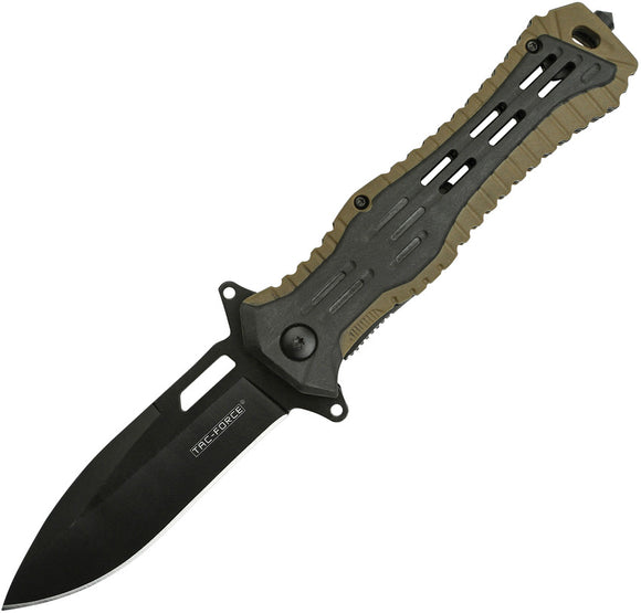 Tac Force Linerlock A/O Tan & Black Handle Glass Breaker Folding Knife 955TN