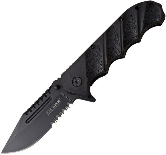 Tac Force Linerlock A/O Black Nylon Handle Clip Pt Serrated Folding Knife 956BKS