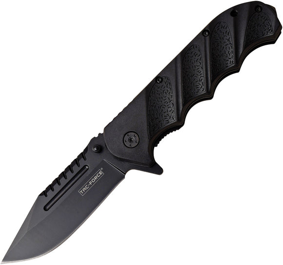 Tac Force Linerlock A/O Black Grooved Nylon Handle Clip Pt Folding Knife 956BK