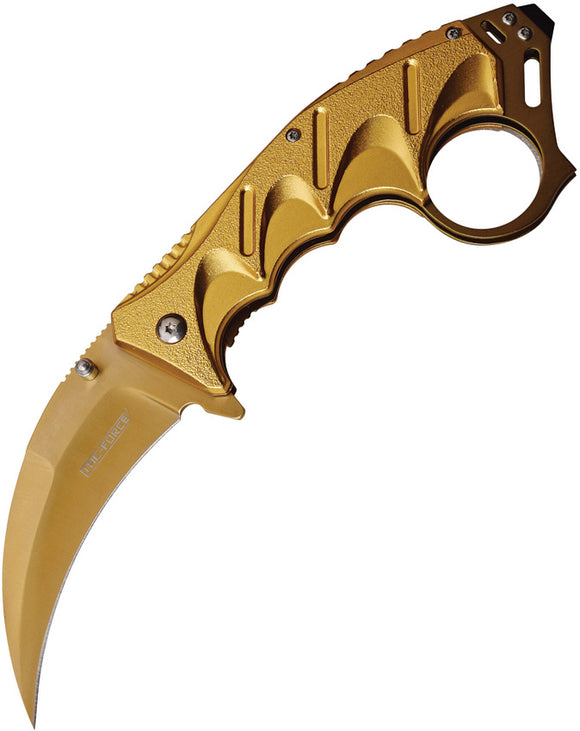Tac Force Karambit Linerlock A/O Gold Aluminum Finger Ring Folding Knife 957GD