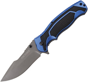 Tac Force Linerlock A/O Blue & Black Aluminum Gray Drop Pt Folding Knife 960BL