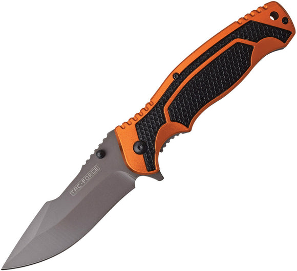 Tac Force Linerlock A/O Orange & Black Aluminum Gray Drop Pt Folding Knife 960OR