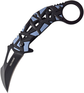 Tac Force Karambit Linerlock A/O Black & Blue Finger Ring Folding Knife 961BL