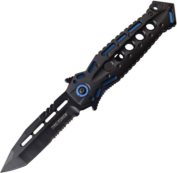 Tac Force Linerlock A/O Black/Blue Handle Serrated Tanto Folding Knife 965BL