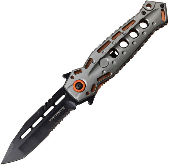 Tac Force Linerlock A/O Gray & Orange Handle Serrated Tanto Folding Knife 965OR