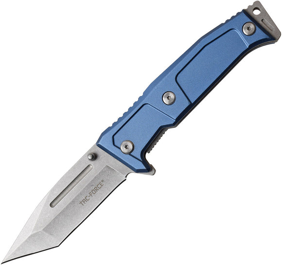 Tac Force Linerlock A/O Blue Aluminum Handle Stonewash Tanto Folding Knife 969BL