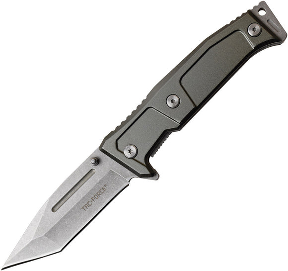 Tac Force Linerlock A/O Gray Aluminum Handle Stonewash Tanto Folding Knife 969GY