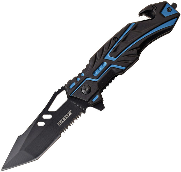Tac Force Linerlock A/O Blue & Black Aluminum Tanto Serrated Folding Knife 971BL