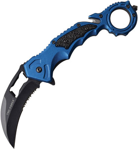 Tac Force Karambit Linerlock A/O Blue Handle Blk Finger Ring Folding Knife 972BL