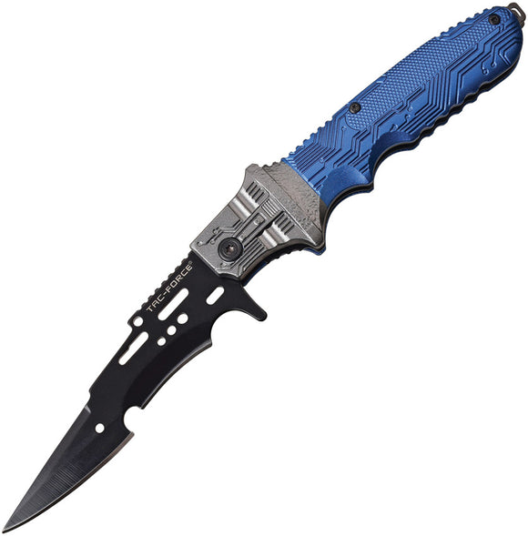 Tac Force Linerlock A/O Blue & Gray Silver Aluminum Handle Folding Knife 975GBL
