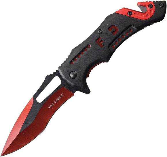 Tac Force Fire Dept Linerlock A/O Blk & Red Anodized Handle Folding Knife 976FD