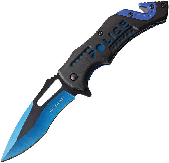 Tac Force Police Linerlock A/O Two Tone Blue & Black Handle Folding Knife 976PD
