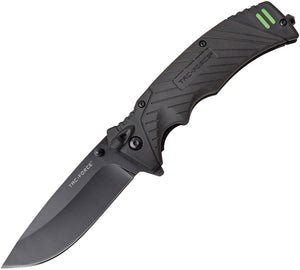 Tac Force Linerlock A/O Black Rubber Drop Pt Glass Breaker Folding Knife 979BK