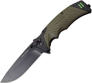Tac Force Linerlock A/O Green & Black Rubber Handle Drop Pt Folding Knife 979GN