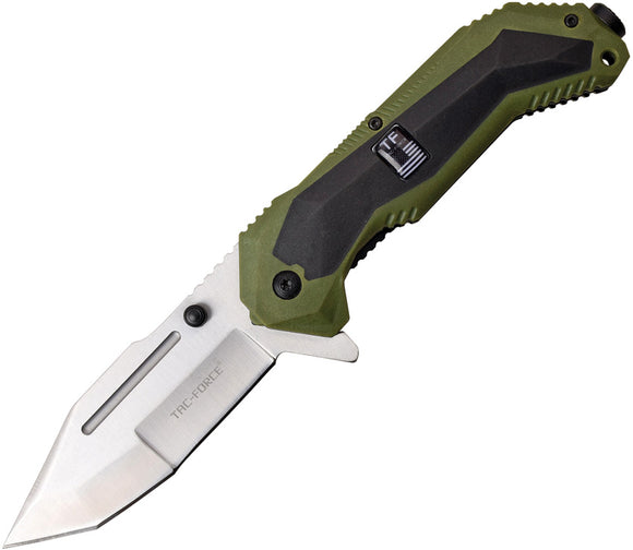 Tac Force Linerlock A/O Green FRN & Black Handle Satin Tanto Folding Knife 980GN