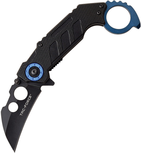 Tac Force Linerlock A/O Black & Blue Handle Finger Ring Folding Knife 982BL