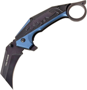 Tac Force Linerlock A/O Black Blue Handle Stainless Folding Karambit Knife 983BL