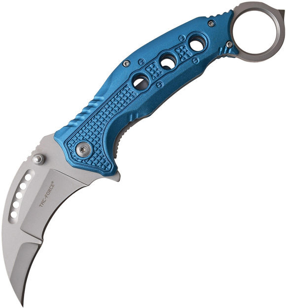 Tac Force Linerlock A/O Blue Aluminum Handle 3Cr13 Karambit Folding Knife 985BL