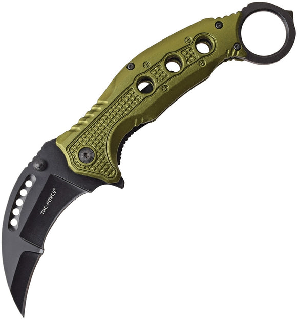 Tac Force Linerlock A/O Green Aluminum Handle Black Karambit Folding Knife 985GN