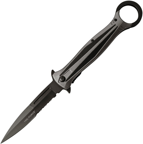 Tac Force Linerlock A/O Black & Gray Aluminum Handle Tanto Folding Knife 986GY