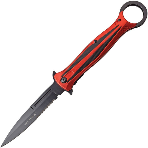 Tac Force Linerlock A/O Red & Black Aluminum Handle Serrated Folding Knife 986RD