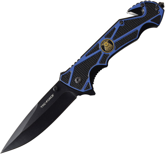 Tac Force Police Linerlock A/O Blue & Black Belt Cutter Folding Knife 987BL