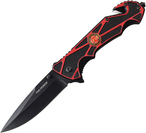 Tac Force Fire Dept Linerlock A/O Black & Red Handle Drop Pt Folding Knife 987RD