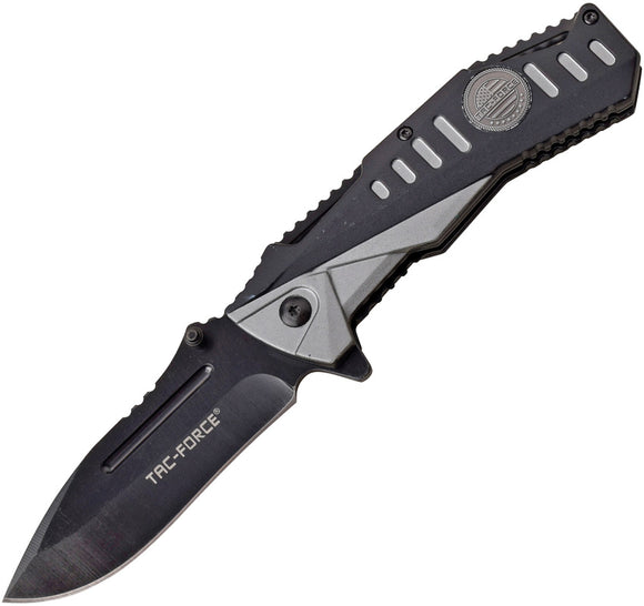 Tac Force Linerlock A/O Gray & Black Aluminum Handle Drop Pt Folding Knife 988GY