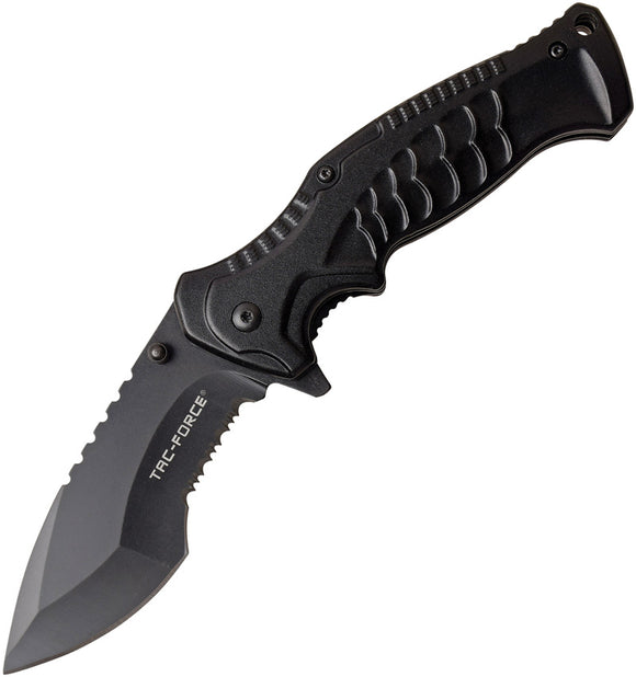 Tac Force Linerlock A/O Black Aluminum Handle 3Cr13 Serrated Folding Knife 993BK