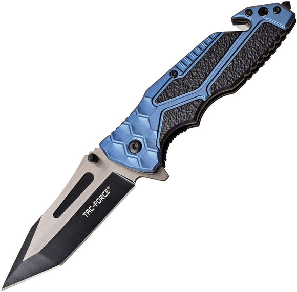 Tac Force Linerlock A/O Black & Blue Handle Belt Cutter Folding Knife 994BL