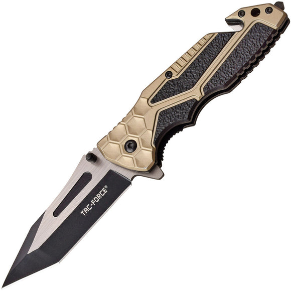 Tac Force Linerlock A/O Tan & Black Aluminum Belt Cutter Folding Knife 994TN