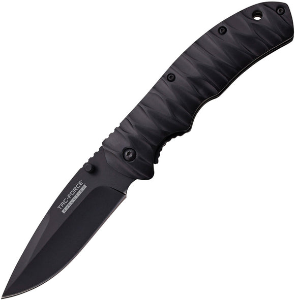 Tac Force Linerlock A/O Black Sculpted Handle Drop Pt 8Cr13MoV Knife EA006BK