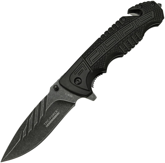 Tac Force Evolution Rescue A/O Black Handle Belt Cutter Folding Knife EA014BK