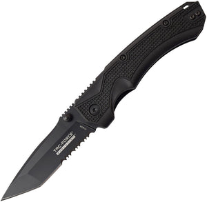 Tac Force Evolution Linerlock A/O Black Handle Serrated Folding Knife EA019TBK