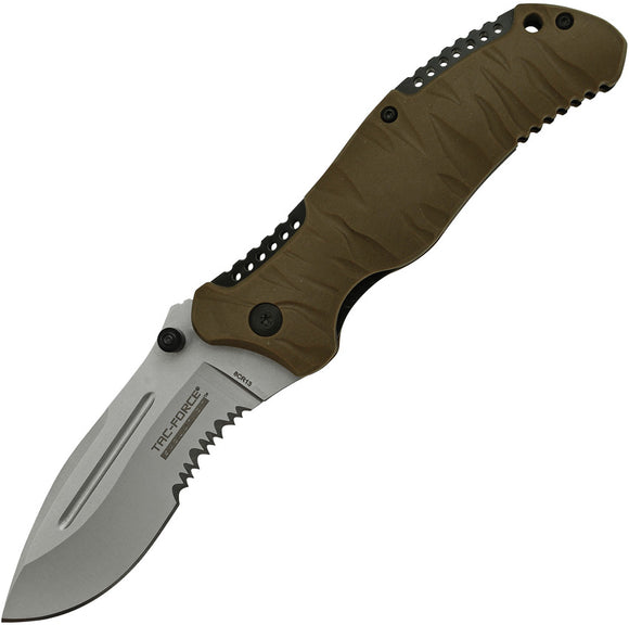Tac Force Evolution Linerlock A/O Brown Handle Serrated Folding Knife EFDR001TN