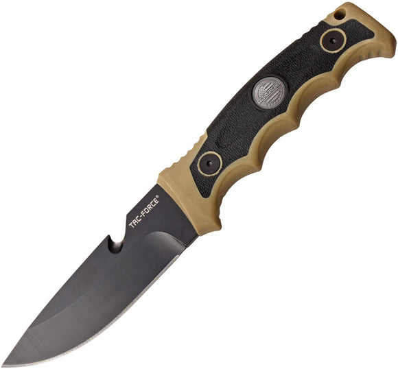 Tac Force Tan Handle Tactical Stainless Black Fixed Drop Pt Blade Knife FIX005TN